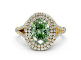 Yellow gold Fancy Green Oval  Cut Double Halo Split Shank Diamond Ring with Prong Setting_48