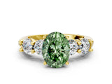 Yellow gold Fancy Green Oval  Cut Five-Stone Prong Set Diamond Ring with Classic Band_32