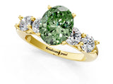 Yellow gold Fancy Green Oval  Cut Five-Stone Prong Set Diamond Ring with Classic Band_33