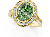 Yellow gold Fancy Green Oval Cut Halo Bezel Diamond Pave Band Ring_1