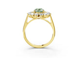 Yellow gold Fancy Green Oval Cut Halo Cluster Diamond Ring with Pave Band and Four-Prong Setting_15