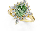 Yellow gold Fancy Green Oval Cut Halo Diamond Cluster Ring with Marquise and Round Stones on a White Gold Band with Prong Setting_1