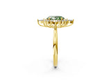 Yellow gold Fancy Green Oval Cut Halo Diamond Cluster Ring with Marquise and Round Stones on a White Gold Band with Prong Setting_2