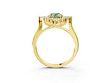 Yellow gold Fancy Green Oval Cut Halo Diamond Cluster Ring with Marquise and Round Stones on a White Gold Band with Prong Setting_3