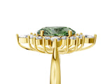 Yellow gold Fancy Green Oval Cut Halo Diamond Cluster Ring with Marquise and Round Stones on a White Gold Band with Prong Setting_5