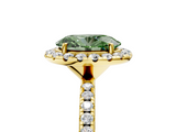 Yellow gold Fancy Green Oval  Cut Halo Diamond Engagement Ring with Pave Band and Four-Prong Setting_25