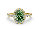Yellow gold Fancy Green Oval  Cut Halo Diamond Engagement Ring with Pave Band and Four-Prong Setting_28