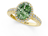 Yellow gold Fancy Green Oval  Cut Halo Diamond Engagement Ring with Pave Band and Four-Prong Setting_29