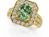 Yellow gold Fancy Green Oval Cut Halo Diamond Engagement Ring with Pave Split Shank and Four-Prong Setting_13