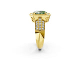 Yellow gold Fancy Green Oval Cut Halo Diamond Engagement Ring with Pave Split Shank and Four-Prong Setting_14