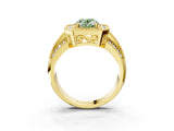 Yellow gold Fancy Green Oval Cut Halo Diamond Engagement Ring with Pave Split Shank and Four-Prong Setting_15
