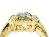 Yellow gold Fancy Green Oval Cut Halo Diamond Engagement Ring with Pave Split Shank and Four-Prong Setting_16