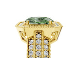 Yellow gold Fancy Green Oval Cut Halo Diamond Engagement Ring with Pave Split Shank and Four-Prong Setting_17
