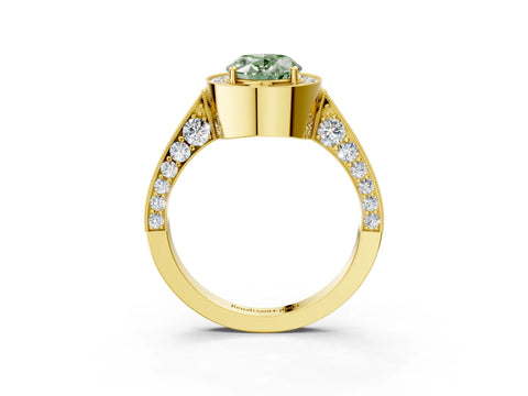 Yellow gold Fancy Green Oval Cut Halo Diamond Engagement Ring with Split Shank Band and Four-Prong Setting_3