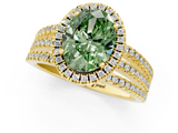 Yellow gold Fancy Green Oval  Cut Halo Diamond Engagement Ring with Split Shank and Four-Prong Setting_21