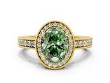 Yellow gold Fancy Green Oval  Cut Halo Diamond Pave Band Ring with Four-Prong Setting_45