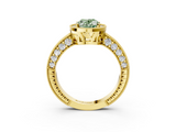 Yellow gold Fancy Green Oval  Cut Halo Diamond Pave Band Ring with Four-Prong Setting_48