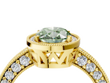 Yellow gold Fancy Green Oval  Cut Halo Diamond Pave Band Ring with Four-Prong Setting_49