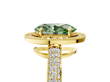 Yellow gold Fancy Green Oval  Cut Halo Diamond Pave Band with Four-Prong Setting_42