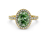 Yellow gold Fancy Green Oval Cut Halo Diamond Pave Band with Prong Setting