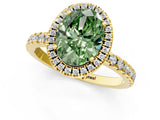 Yellow gold Fancy Green Oval Cut Halo Diamond Pave Band with Prong Setting_1
