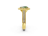 Yellow gold Fancy Green Oval Cut Halo Diamond Ring with Beaded Split Shank and Four-Prong Setting_2