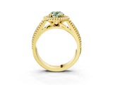 Yellow gold Fancy Green Oval Cut Halo Diamond Ring with Beaded Split Shank and Four-Prong Setting_3
