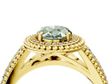Yellow gold Fancy Green Oval Cut Halo Diamond Ring with Beaded Split Shank and Four-Prong Setting_4