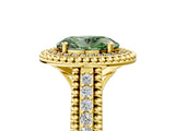 Yellow gold Fancy Green Oval Cut Halo Diamond Ring with Beaded Split Shank and Four-Prong Setting_5