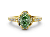 Yellow gold Fancy Green Oval  Cut Halo Diamond Ring with Channel Set Band and Four-Prong Setting_46