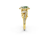 Yellow gold Fancy Green Oval Cut Halo Diamond Ring with Milgrain and Bezel Accents on a Split Shank Band_14