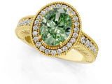 Yellow gold Fancy Green Oval  Cut Halo Diamond Ring with Pavé Band and Four-Prong Setting_70