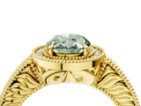 Yellow gold Fancy Green Oval  Cut Halo Diamond Ring with Pavé Band and Four-Prong Setting_73