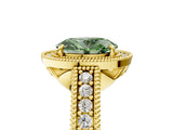 Yellow gold Fancy Green Oval  Cut Halo Diamond Ring with Pavé Band and Four-Prong Setting_74