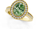 Yellow gold Fancy Green Oval  Cut Halo Diamond Ring with Pavé Band and Milgrain Prong Setting_33