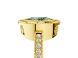 Yellow gold Fancy Green Oval  Cut Halo Diamond Ring with Pavé Band and Milgrain Prong Setting_37