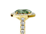 Yellow gold Fancy Green Oval Cut Halo Diamond Ring with Pavé Band and Three-Prong Setting_5