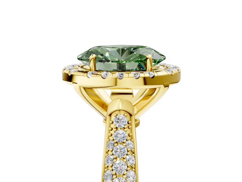 Yellow gold Fancy Green Oval Cut Halo Diamond Ring with Pavé Band_5