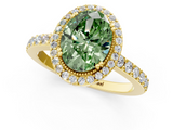 Yellow gold Fancy Green Oval  Cut Halo Diamond Ring with Pave Band and Four-Prong Setting_25