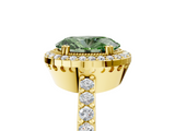 Yellow gold Fancy Green Oval  Cut Halo Diamond Ring with Pave Band and Four-Prong Setting_29