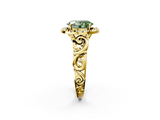 Yellow gold Fancy Green Oval  Cut Halo Diamond Ring with Scrollwork Band and Four-Prong Setting_134