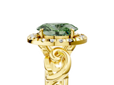 Yellow gold Fancy Green Oval  Cut Halo Diamond Ring with Scrollwork Band and Four-Prong Setting_137