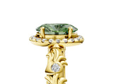 Yellow gold Fancy Green Oval Cut Halo Diamond Solitaire with Filigree Band and Four-Prong Setting_17