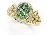 Yellow gold Fancy Green Oval Cut Halo Diamond Split Shank Engagement Ring with Four-Prong Setting_1