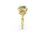 Yellow gold Fancy Green Oval Cut Halo Diamond Split Shank Engagement Ring with Four-Prong Setting_2