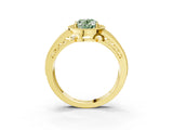 Yellow gold Fancy Green Oval Cut Halo Diamond Split Shank Ring with Prong Setting_3