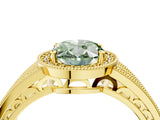 Yellow gold Fancy Green Oval Cut Halo Diamond Split Shank Ring with Prong Setting_4