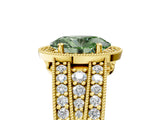 Yellow gold Fancy Green Oval Cut Halo Diamond Split Shank Ring with Prong Setting_5