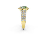 Yellow gold Fancy Green Oval Cut Halo Pavé Diamond Engagement Ring with Split Shank and Four-Prong Setting_5
