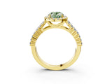 Yellow gold Fancy Green Oval Cut Halo Pavé Diamond Engagement Ring with Split Shank and Four-Prong Setting_6